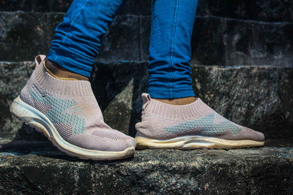 a close up of a person's feet on some steps