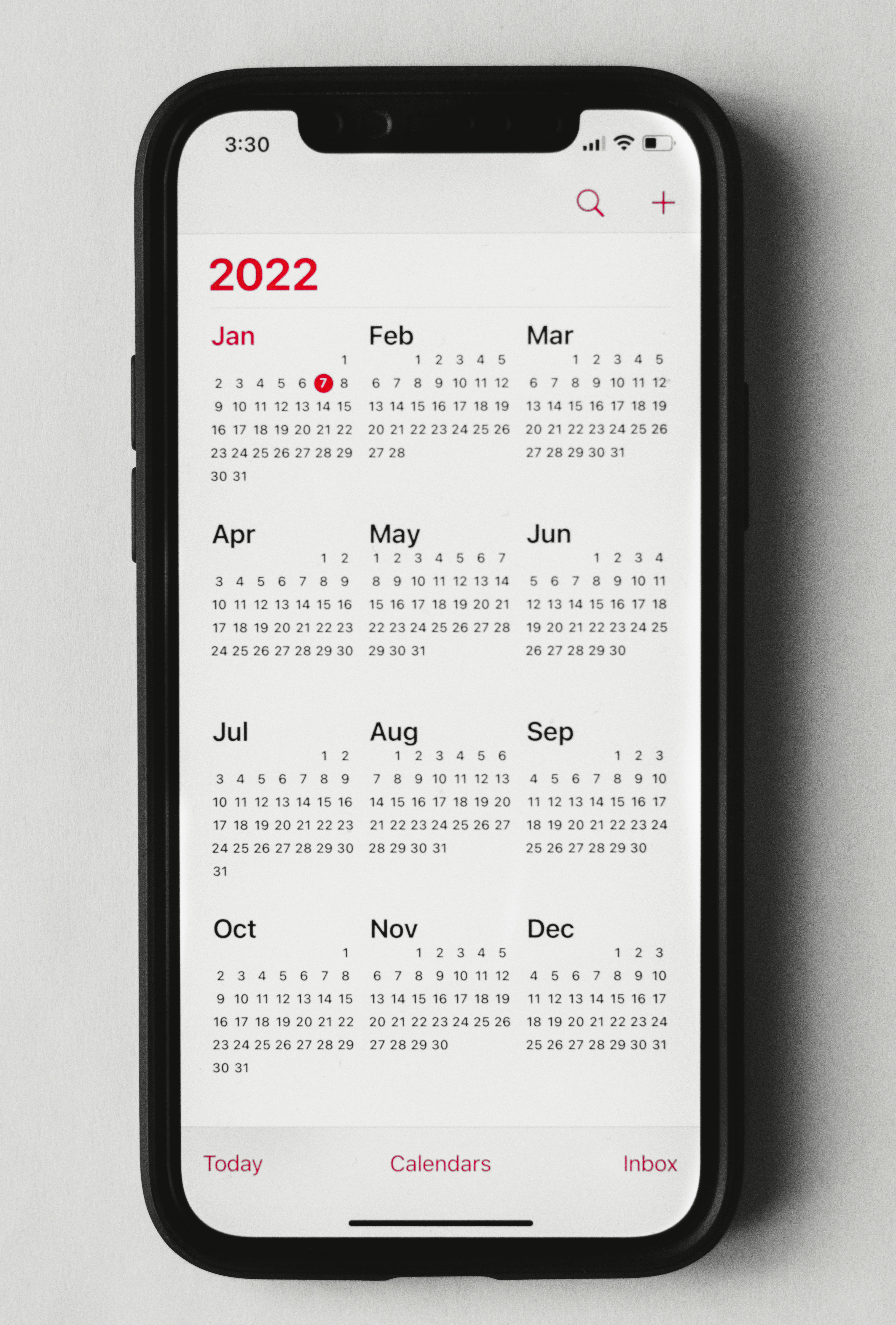 2022 Calendar iPhone white version.