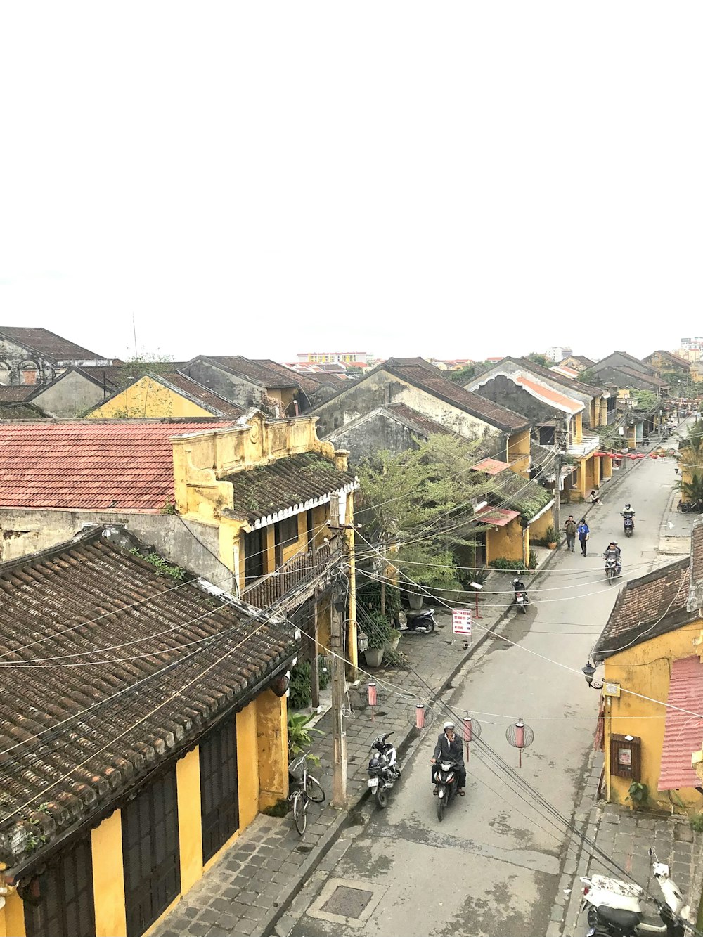 a view of a street in a small town