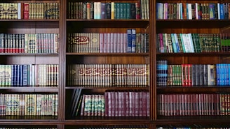 a book shelf filled with lots of books