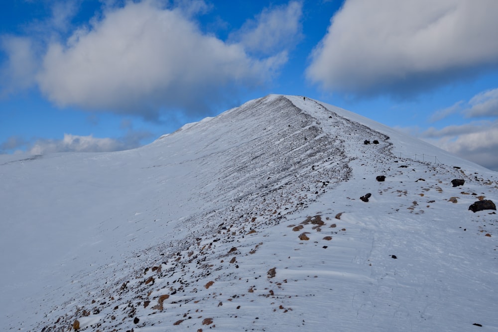 a snow covered mountain with a few clouds in the sky