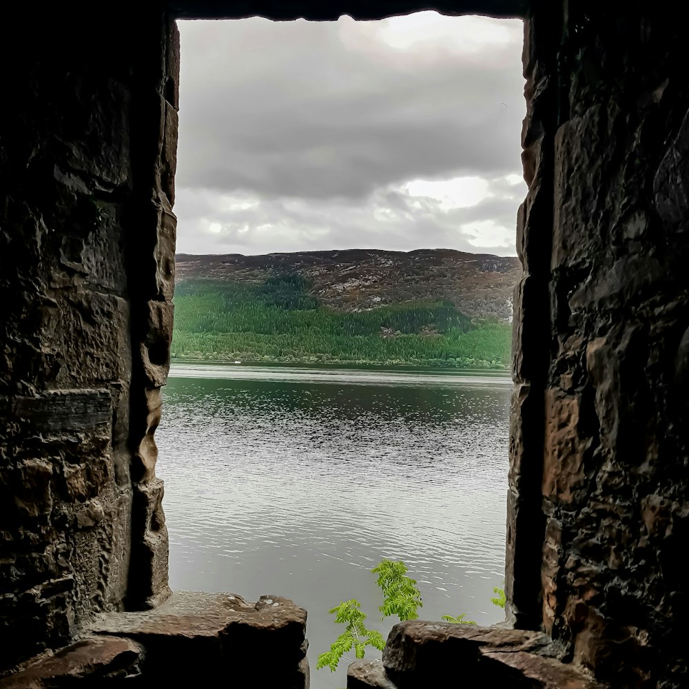 a view of a body of water through a window