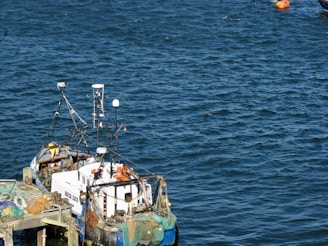A fishing boat at sea with satellite internet connectivity.