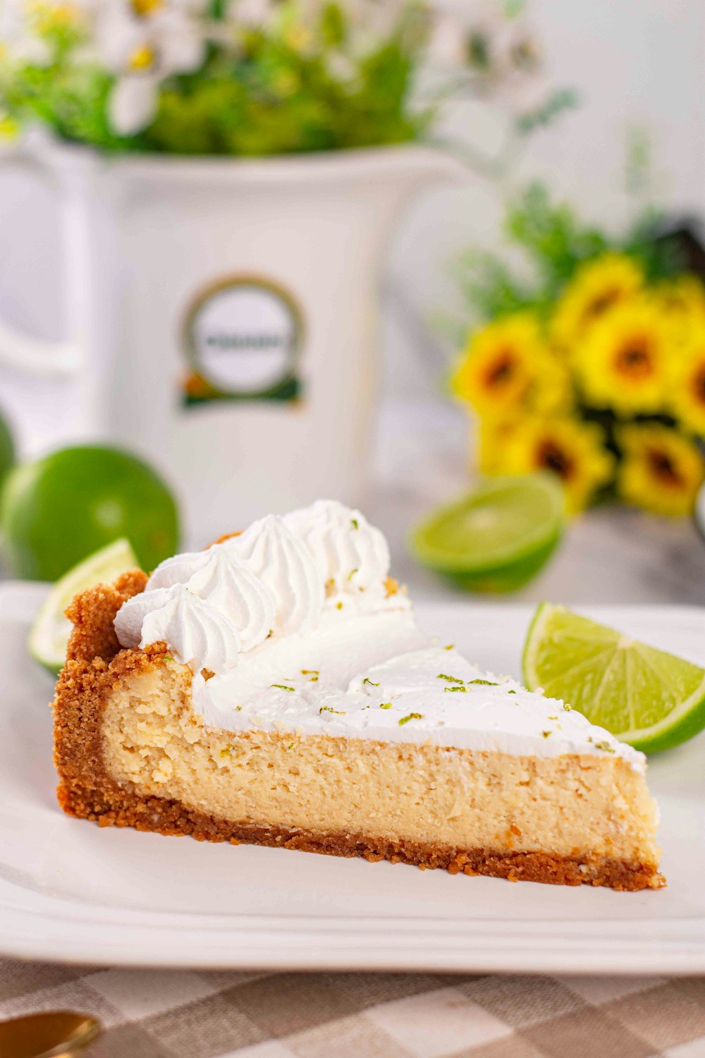 a slice of key lime pie on a plate