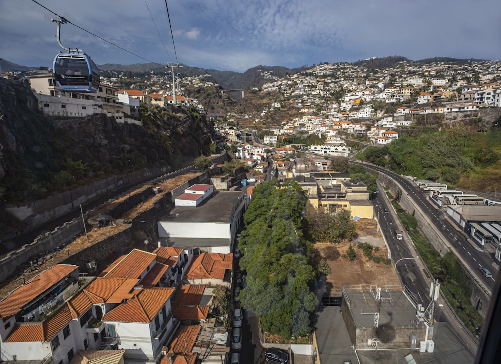 a view of a city from a cable car