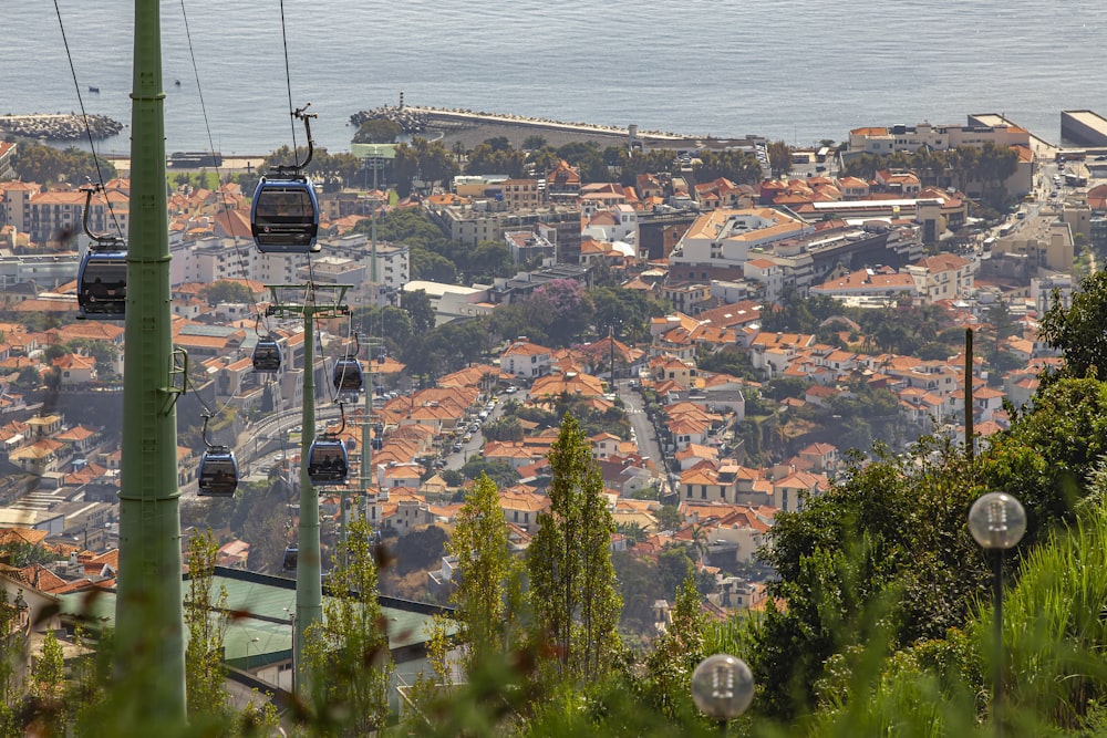 a view of a city from a cable car