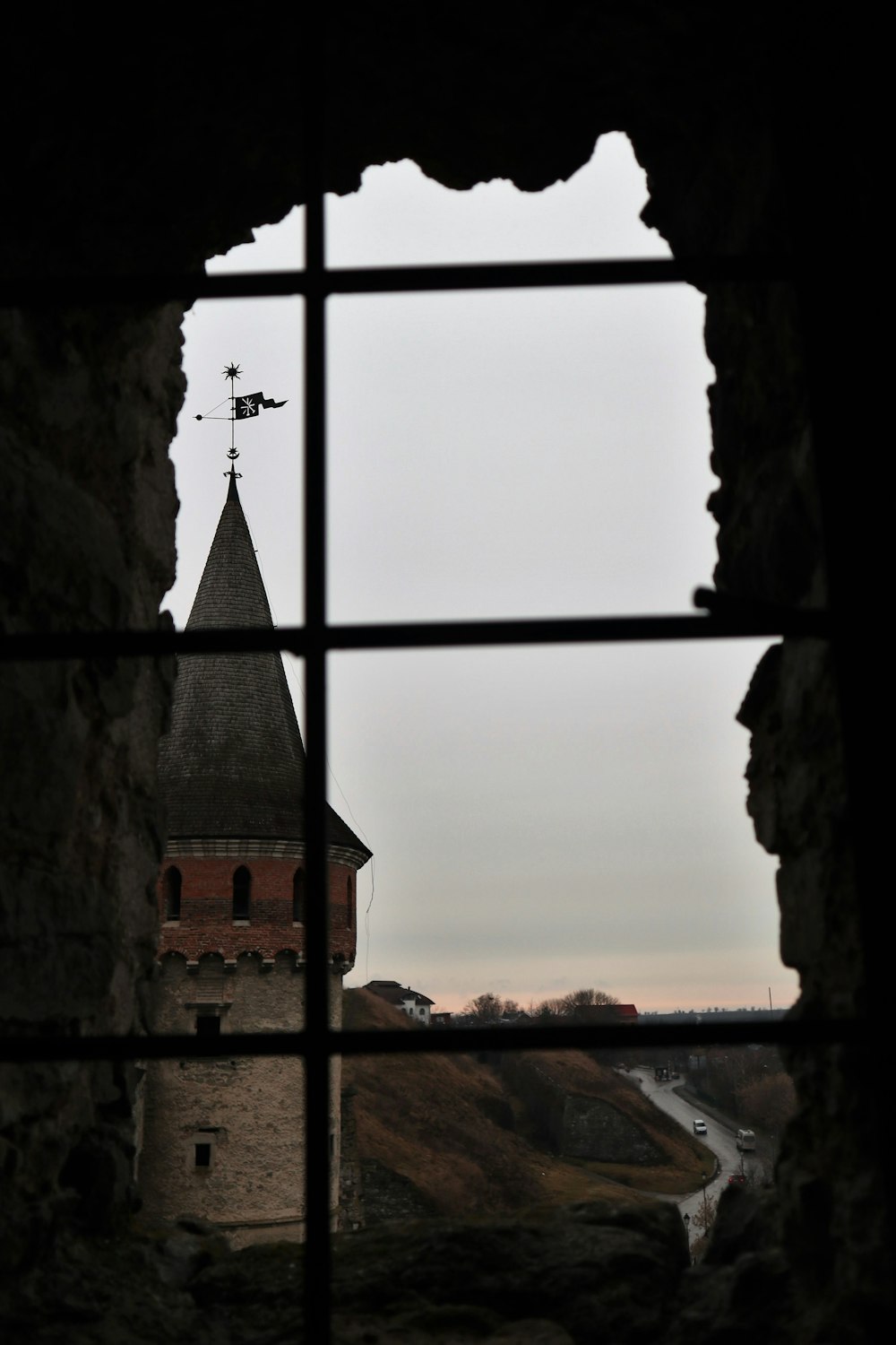 a view of a castle through a window