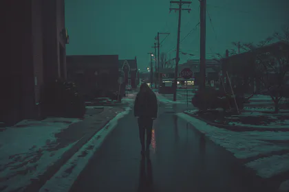 Quiet street on a winter evening
