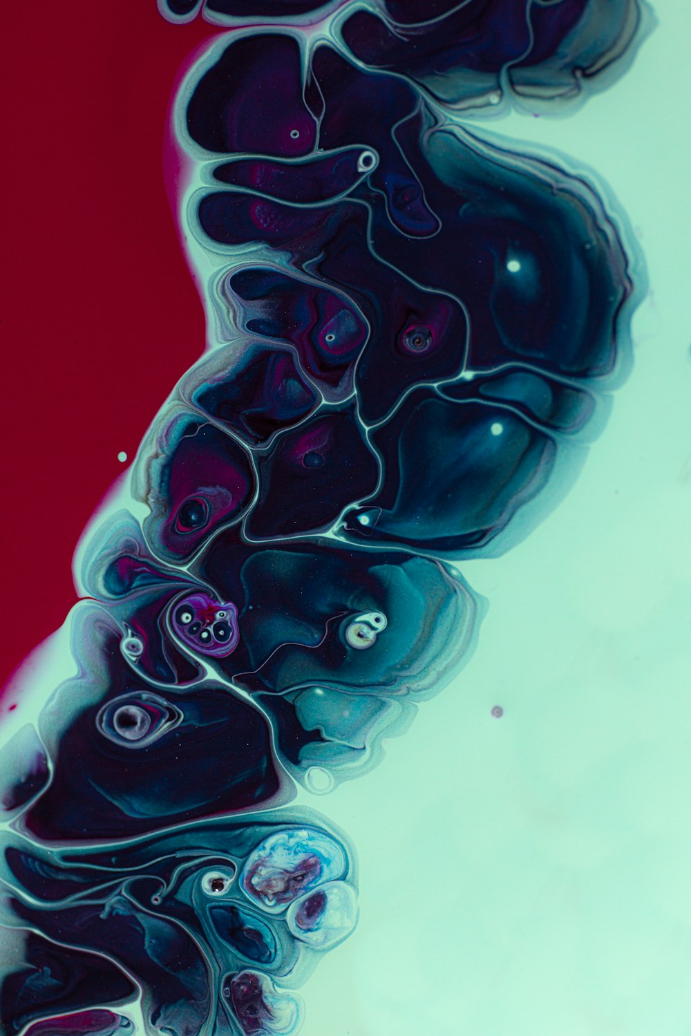 a close up of a red and blue liquid