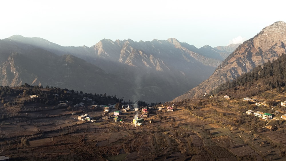 a small village in the middle of a mountain range