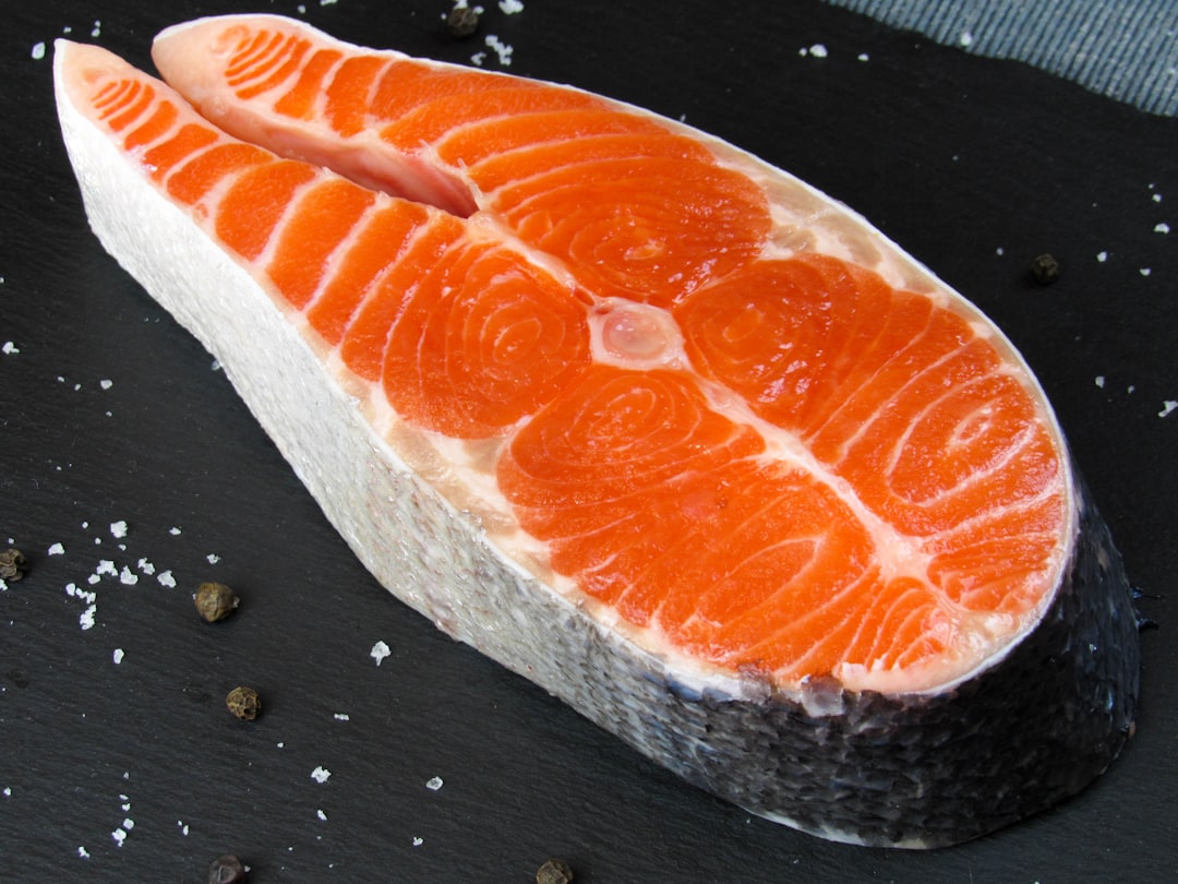 a close up of a piece of fish on a table
