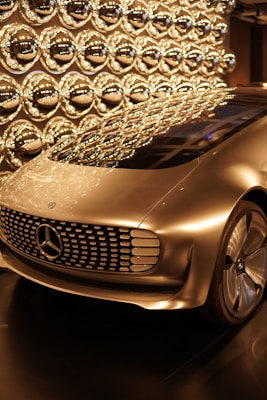 a mercedes concept car on display in a showroom