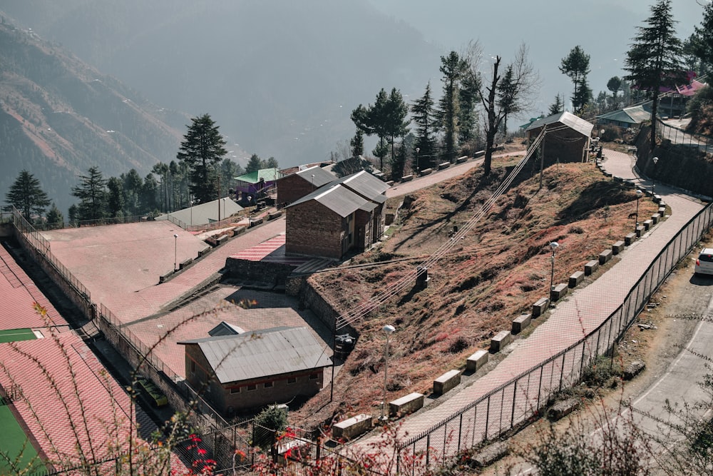 a view of a small village on a hill