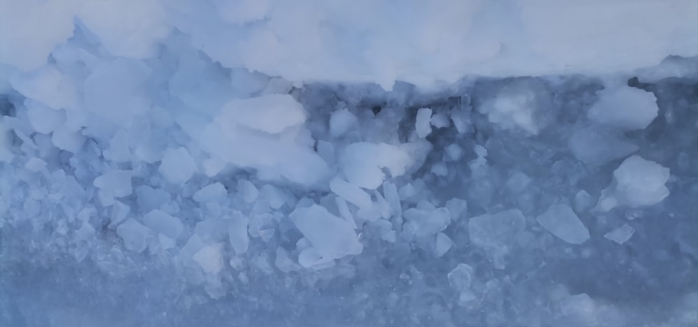 a large amount of ice floating on top of a body of water
