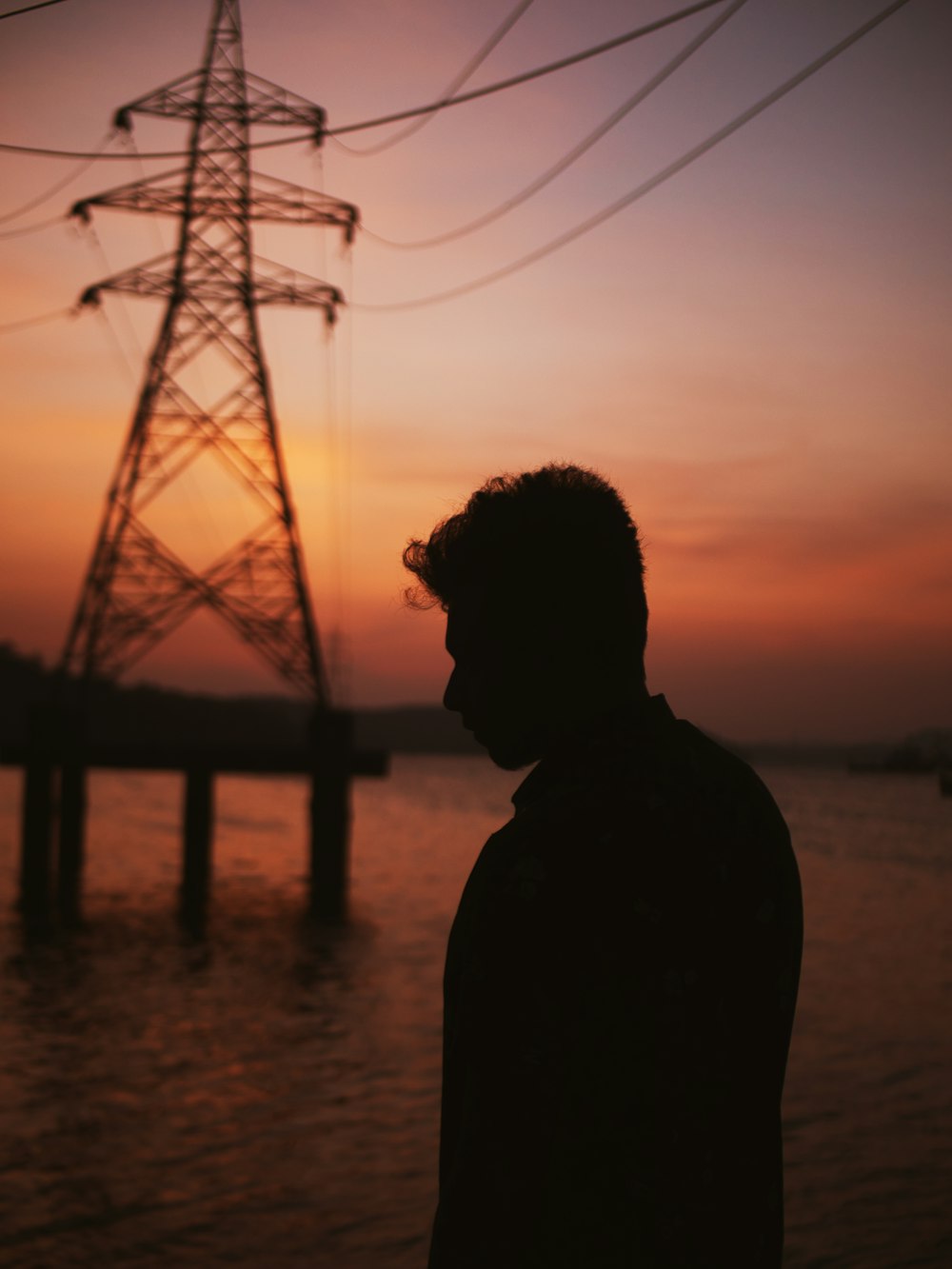 a man standing in front of a body of water