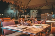 a table set for two in a restaurant