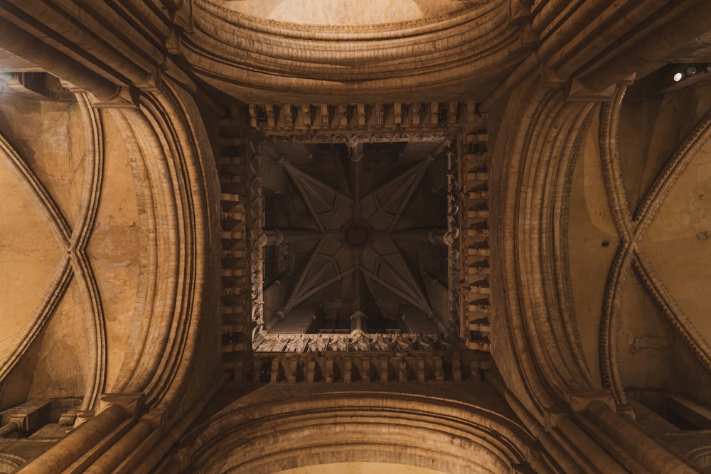 the ceiling of a building with a star design on it