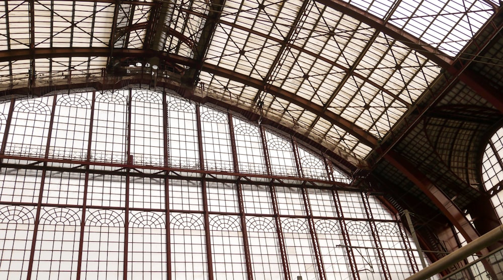 the inside of a building with many windows