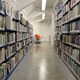 a long row of books in a library
