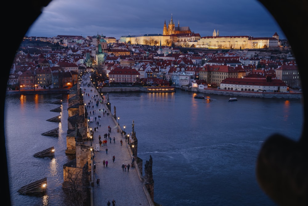 a view of a city from a bridge