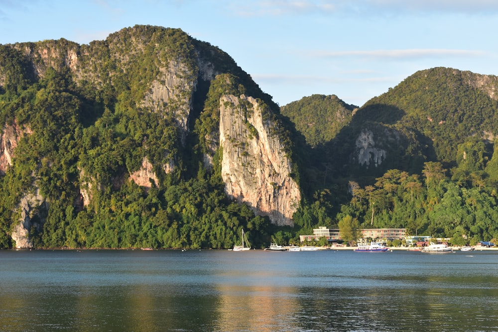 a body of water with mountains in the background