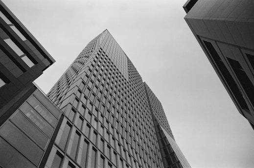 a black and white photo of a tall building