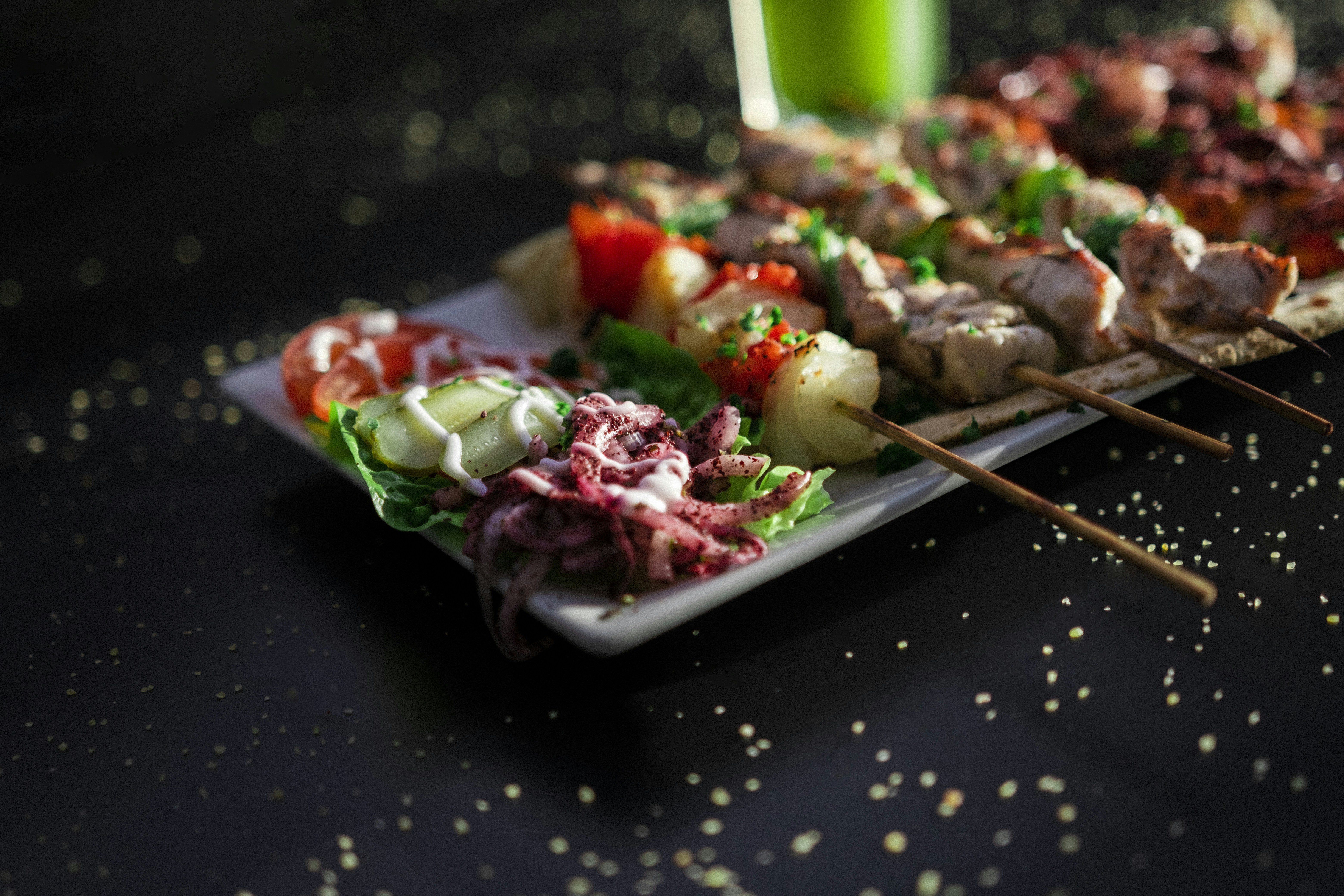 a close up of a plate of food on a table