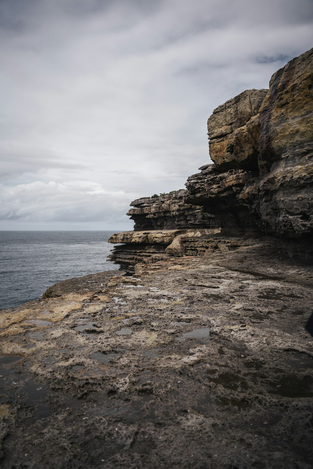 a person standing on the edge of a cliff by the ocean