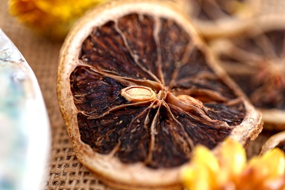 a close up of a grapefruit cut in half