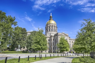 a large building with a golden dome on top of it