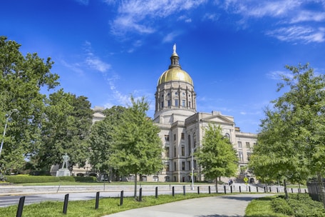 a large building with a golden dome on top of it