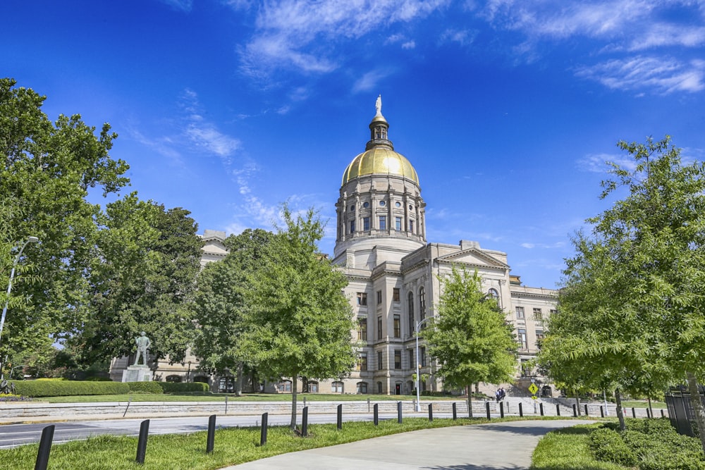 a large building with a golden dome on top of it