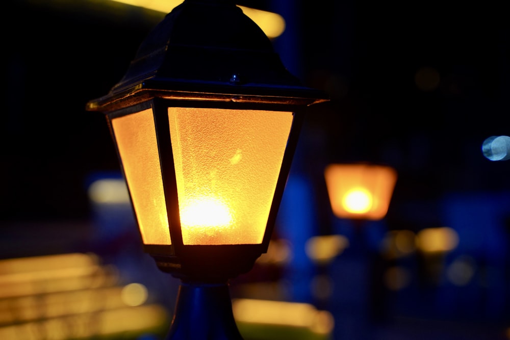 a street light lit up in the dark