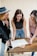 A diverse group of women engaged in a collaborative discussion around a table.