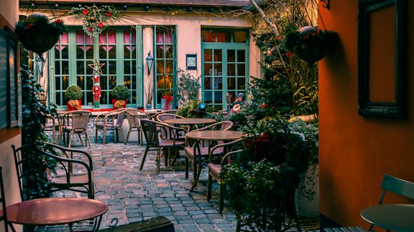 A courtyard café in the old town — Rouen, France