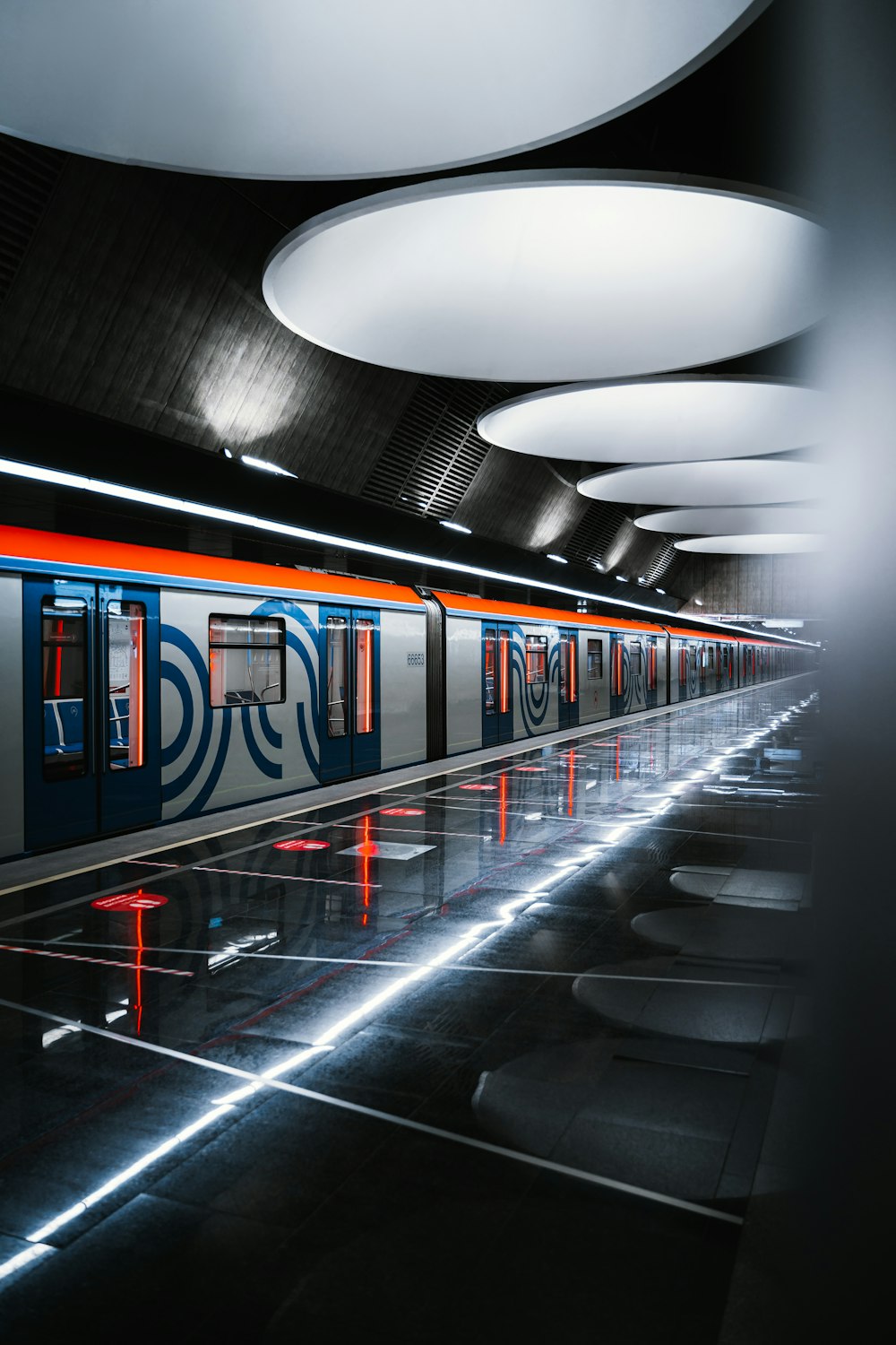 a train is parked in a train station