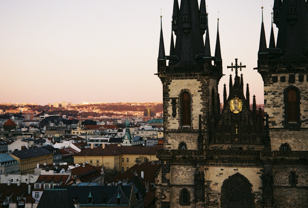 a view of a city with a clock tower