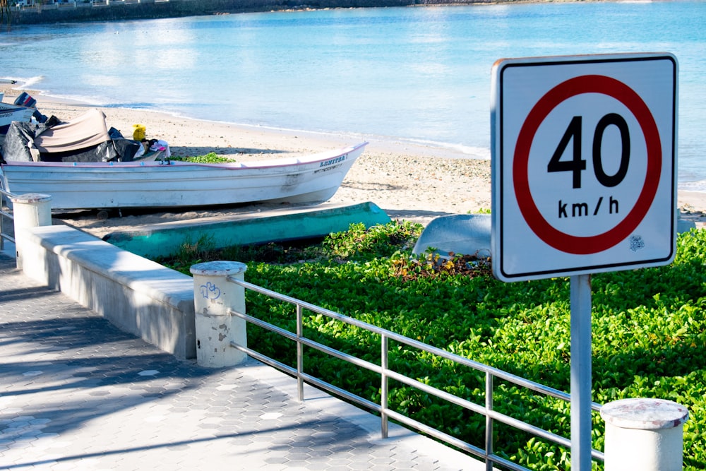 a speed limit sign sitting on the side of a road