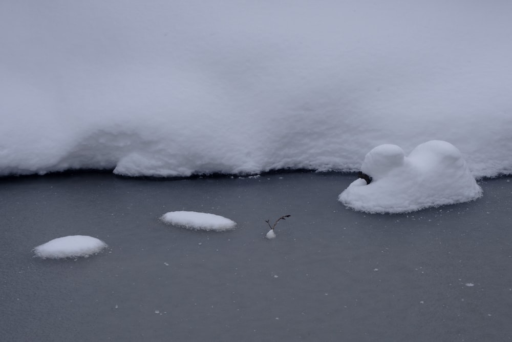 a snow covered ground next to a pile of snow