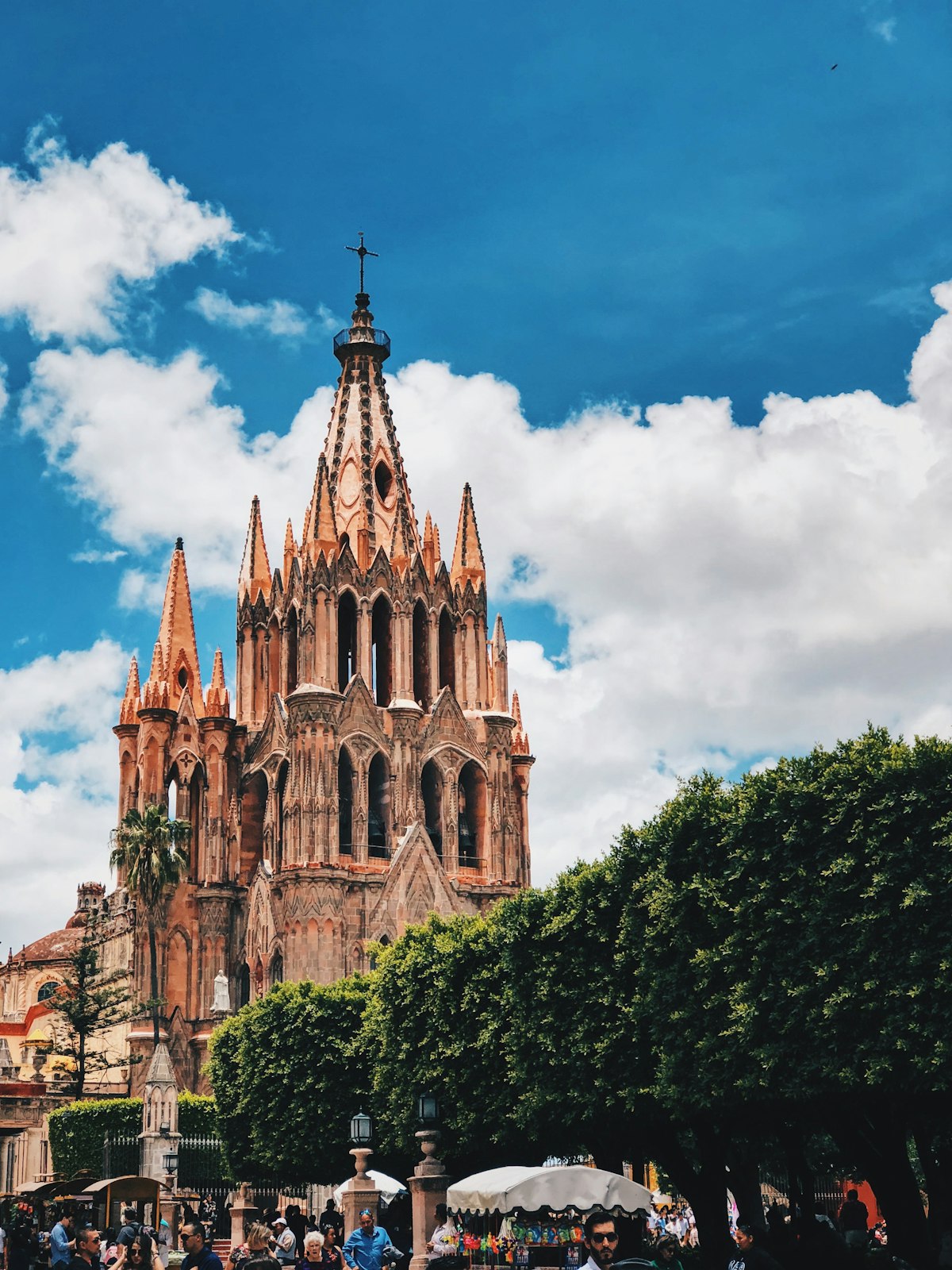 Clock tower of a colonial church in San Miguel de Allende historic centre