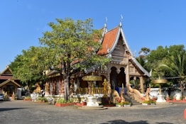 a small building with a lot of trees around it