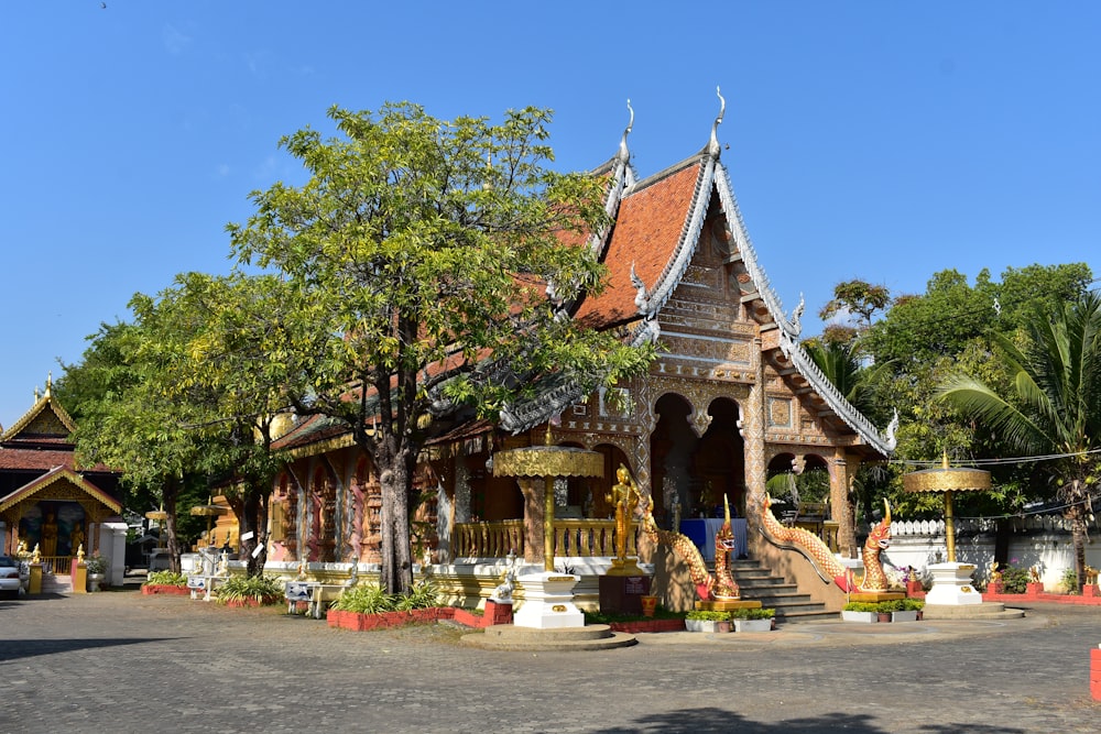 a small building with a lot of trees around it