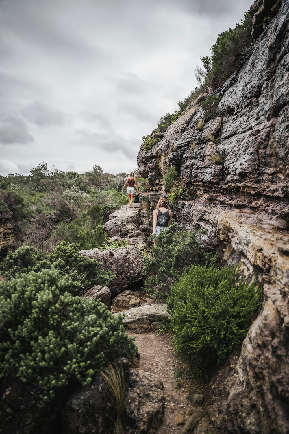 a couple of people that are standing on some rocks