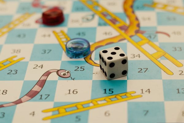 Close-up of a board game with dice