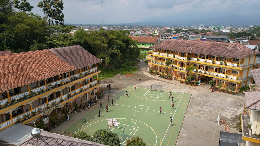 a group of people playing a game of basketball