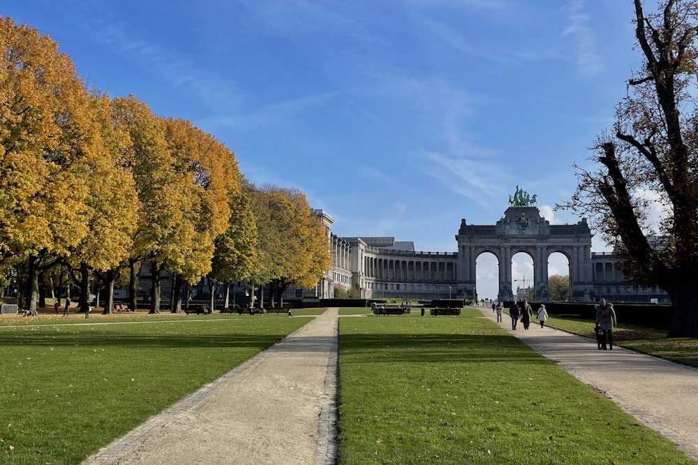 people walking on a path in a park