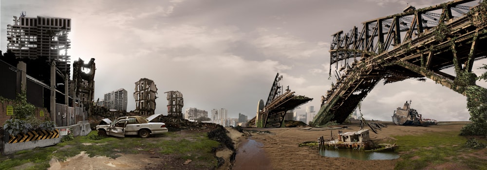 une image générée par ordinateur d’une ville avec un pont