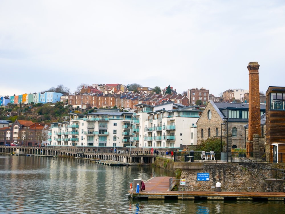 a body of water with buildings in the background