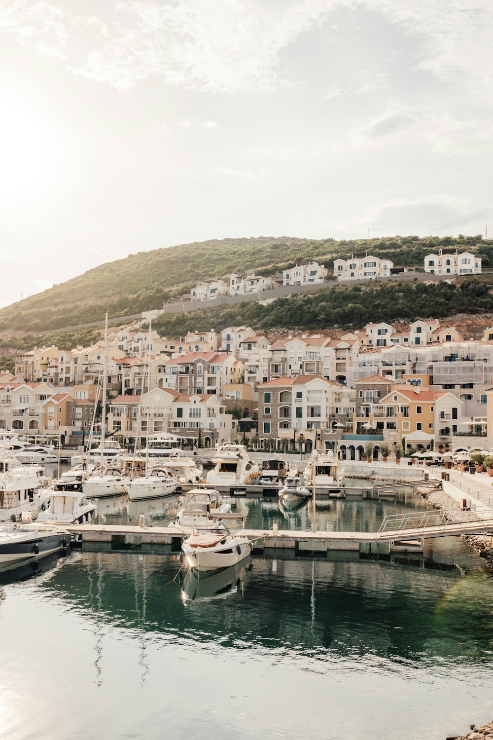 a group of boats are docked in a harbor