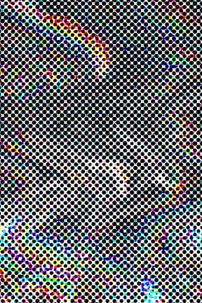 Close-up of a halftone pattern on a vibrant streetwear graphic design.